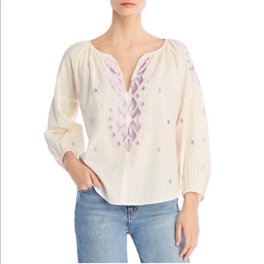 Velvet by Graham & Spencer Embroidered Balloon Sleeve Top Size Small